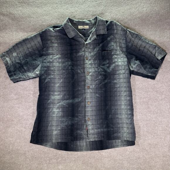 Tommy Bahama Black And Grey Striped 100% Silk Shirt‎ Size XL - Picture 1 of 6